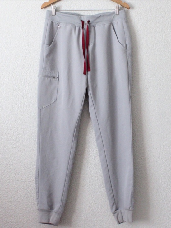 Figs Pants - Figs Light Gray Women's Jogger Pants with Burgundy Drawstring XXS/T